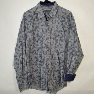 Johnston & Murphy Tailored Fit Button Up Shirt Mens Size Large Blue Flip Cuff